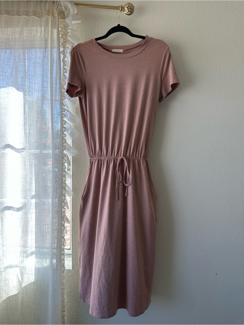 Washed Rose Drawstring Waist T-Shirt Dress